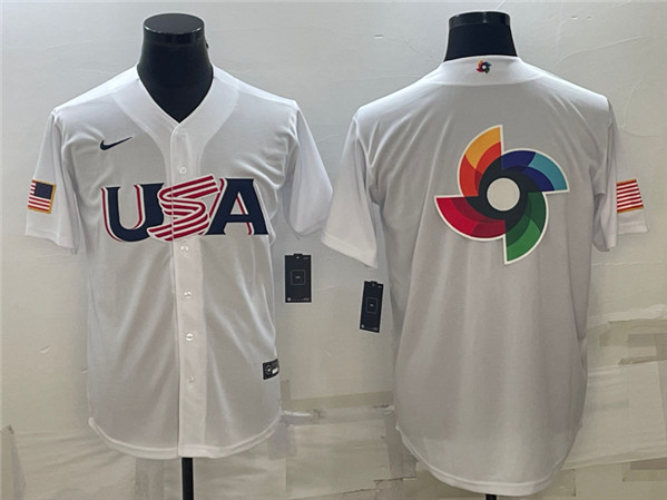Men's USA Baseball 2023 White World Baseball Big Logo Classic Stitched Jersey